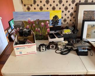 Vintage Kodak camera and a Nikon SLF with lenses 