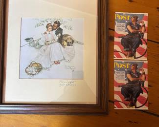 Norman Rockwell prints & postcard, signed by the models 