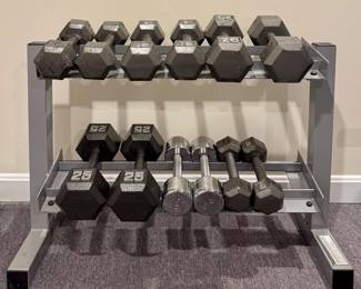 Dumbbell Rack & Assorted Dumbbells