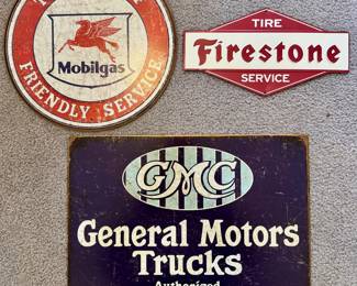 Retro Mobilgas, Firestone & GMC Advertising Signs