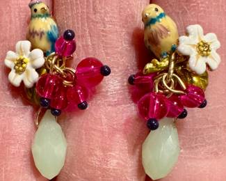 Les Nereides Enamel Bird Earrings