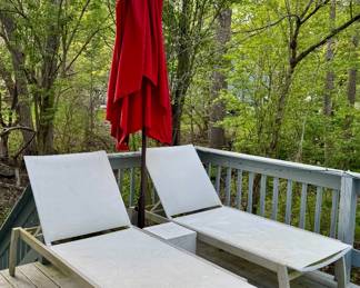 (2) Frontgate Adjustable Lounge Chairs & Patio Umbrella