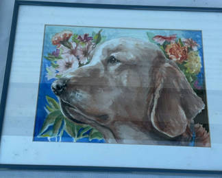 Lot 58: 3 Original framed Watercolors of Sweet Dogs, By Hattan
