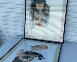 Lot 72: Original Watercolors By Hattan featuring cats