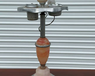 Lot 39: Vintage electric table lamp/smokers stand, with pink swirled glass accents