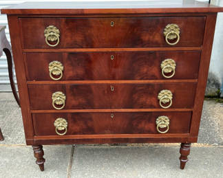 Lot 11: Antique mahogany chest of drawers with brass ring pulls