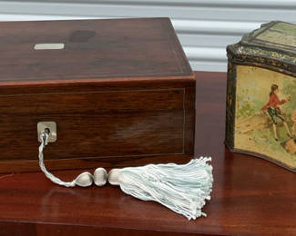 Lot 22: English Writing Desk And Antique Tin