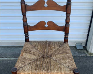 Lot 108: Antique Ladder Back Chair with woven rush seat