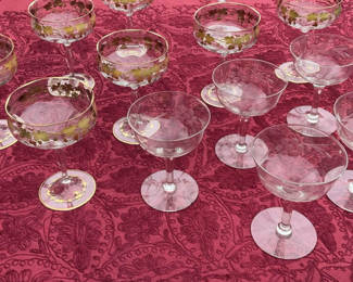 Lot 19: Vintage Gold-trimmed grapevine stemware collection