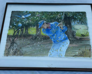 Lot 66: Golfer Watercolor By Hattan