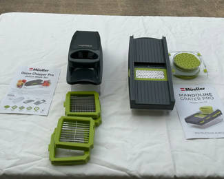 Lot 18: Mueller Onion Chopper Pro Deluxe Blade Set and Mandoline Grater Pro
