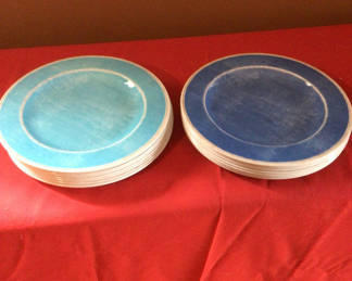 Lot 75: Stacks of Blue melamine Dinner Plates