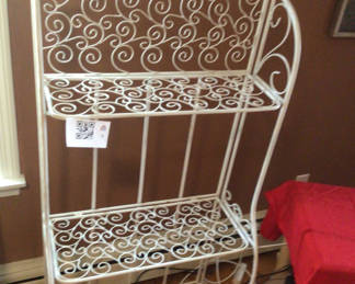 Lot 9: White wrought-iron three-tier shelving unit