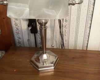 Lot 61: Table lamp with frosted glass shade and chrome hexagonal base