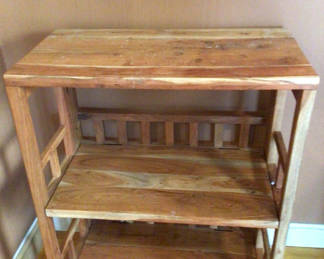 Lot 2: Unfinished wooden three-tier shelf cabinet