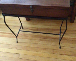 Lot 39: Wooden storage box on metal stand