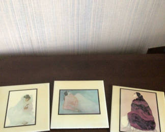 Lot 47: Three ceramic figure art prints and a decorative mosaic tile panel