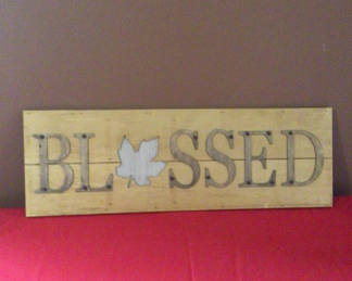 Lot 14: Blessed wooden sign with maple leaf accent