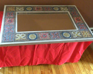 Lot 13: Tile-bordered rectangular mirror