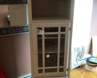 Lot 6: Tall white wooden cabinet with glass panels