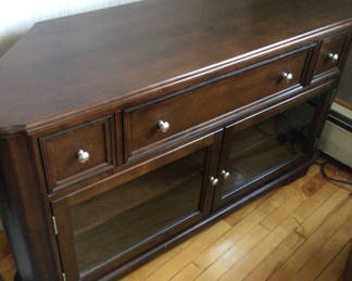 Lot 42: Dark Wood Console Sideboard with Glass Doors
