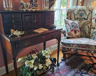 Pennsylvania House cherry wood secretary desk with a flip-top writing surface and brass hardware. 