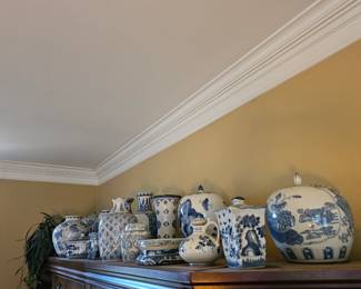 Large collection of blue and white porcelain 