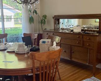Oak dinning room set. Multiple, generational buffet.