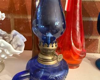 Vintage Cobalt Blue oil lamp