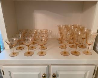Large Depression glass etched set