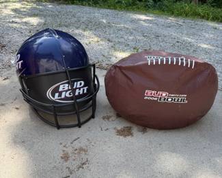 Large Bud Light Helmet Store Display; 2006 Bud Bowl Party Zone Football Bean Bag Chair