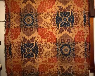 Hand Woven Traveling Weaver Tapestry Coverlet Circa 1855 Initials J. W. 
