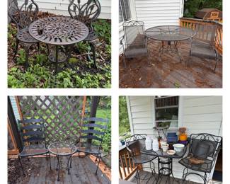 Metal and Wrought Iron Patio Table and Chairs