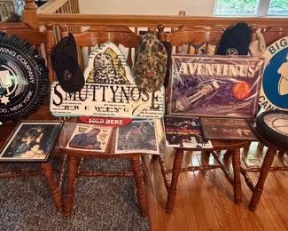 Set of 4 Matching Dining Room Chairs; Brewery Signs; Signed WWF Pictures