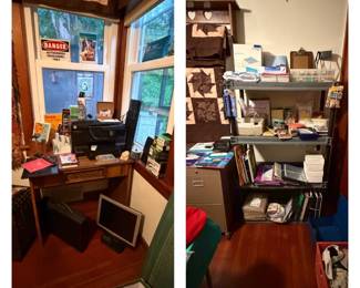 Desk; Office Supplies; HP Printer; Monitor; 2 Drawer Filing Cabinet