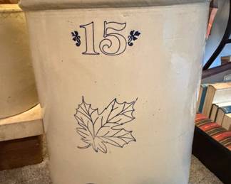 Western Stoneware Monmouth, IL 15 Gallon Crock (superficial crack/ has a nice ring to it) Marble Top Lid