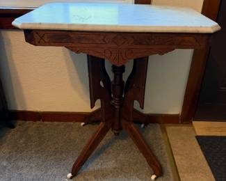 Marble Top Ornate Parlor Table on Wheels
