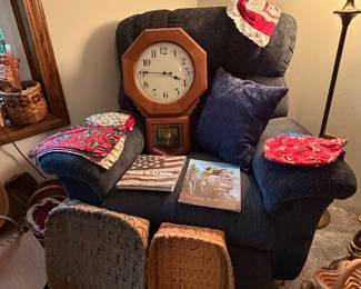 Lazy Boy Rocker/ Recliner; Regulator Wall Clock; Hand Made Baskets; Basket Liners