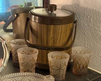 Vintage ice bucket with Mikasa etched glasses