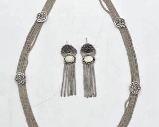 silver necklace and matching earrings