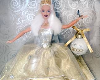 Barbies in boxes, including Winter Fantasy, Bob Mackie, Holidays, Millennium Princess