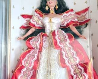 Barbies in boxes, including Winter Fantasy, Bob Mackie, Holidays, Millennium Princess