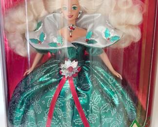 Barbies in boxes, including Winter Fantasy, Bob Mackie, Holidays, Millennium Princess