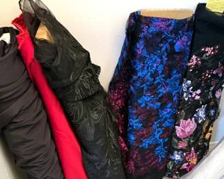 Lots of fabrics for sewing, including lace, velvet + specialty fabrics