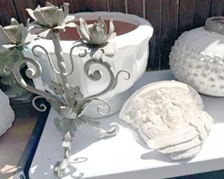 Outdoor decor, much of it shabby chic