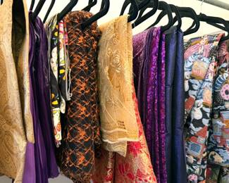 Lots of fabrics for sewing, including lace, velvet + specialty fabrics