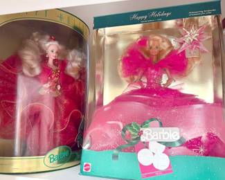 Barbies in boxes, including Winter Fantasy, Bob Mackie, Holidays, Millennium Princess