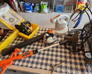 14"  2.0 McCulloch chain saw.  Stihl CGE 71 leaf blower.  Weed wacker.