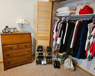 Lovely solid wood writing desk.  Nice women,s clothes in a wide range of sizes