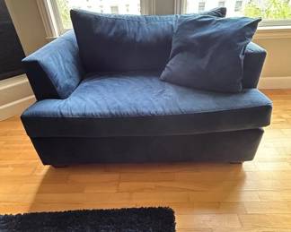 Lot #17 Navy Blue Velvet Oversized Loveseat Chair-and-a-Half Modern Upholstered Sofa